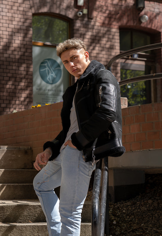 Herren Lammfelljacke B16 - Schwarz