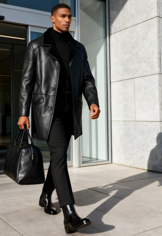 Herren Lammfellmantel Antonio Schwarz