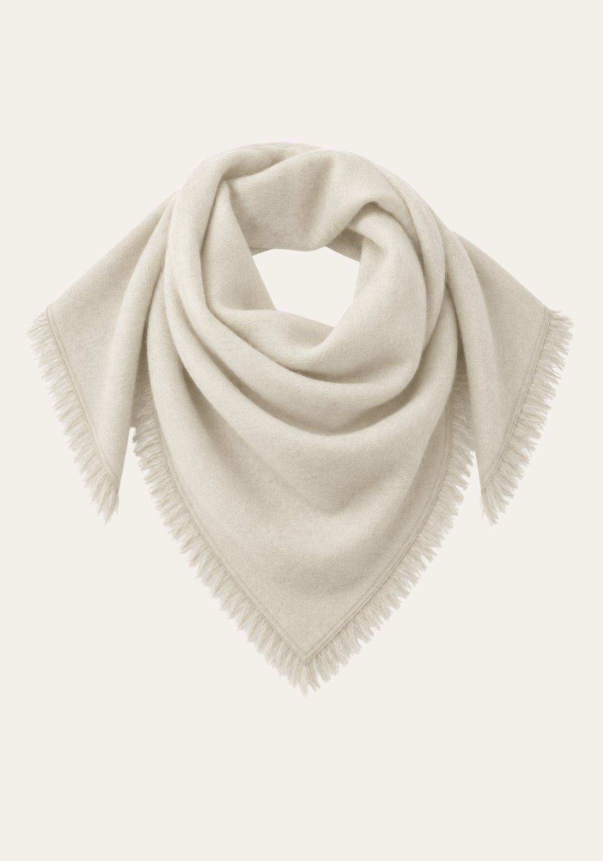 Women’s wool and cashmere scarf with fringing, ecru