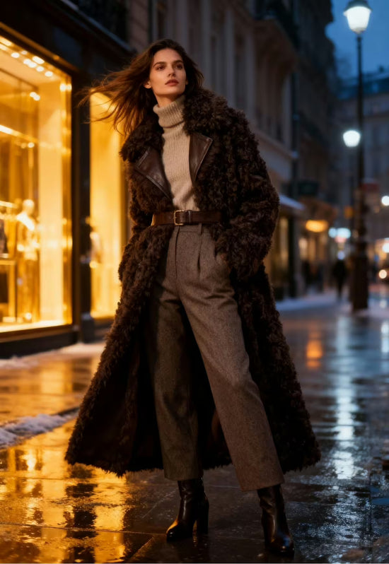 Curly Wendemantel Noella aus Lammfell - Dunkelbraun