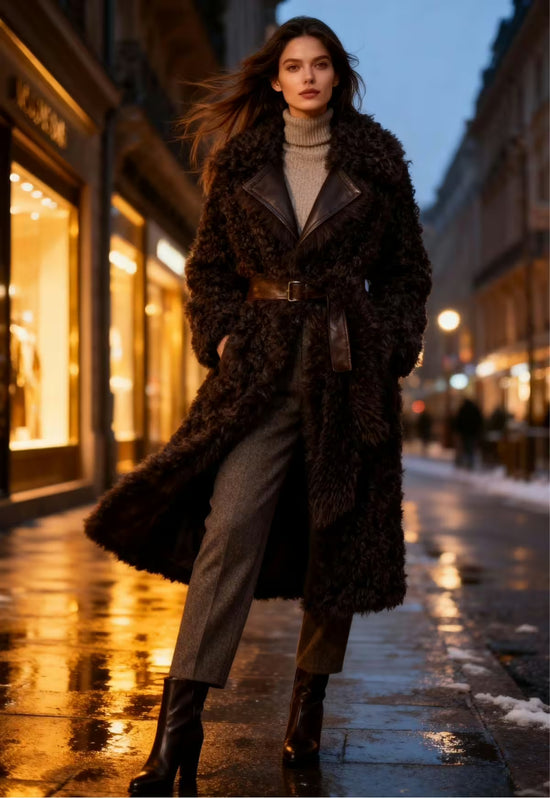 Curly Wendemantel Noella aus Lammfell - Dunkelbraun