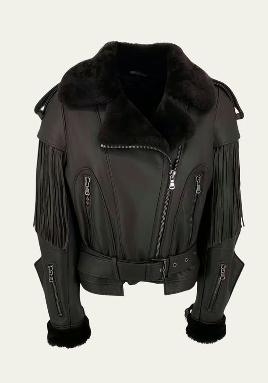Lammfelljacke im Western-Stil – Raffinierte Fransen, edler Charme