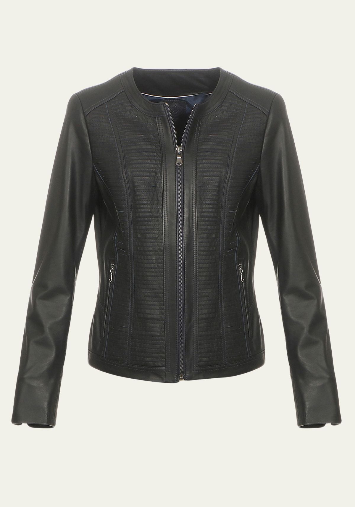 Damen Lederjacke aus Lammnappa – Sportlich mit Quersteifen Schwarz