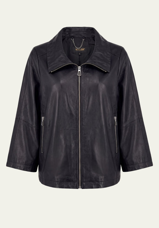 Damen Lederjacke aus Lammnappa – Oversize Schwarz mit Kordeln