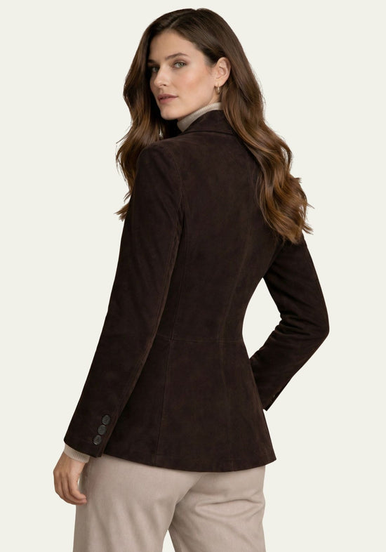 Damenjacke aus Ziegenveloursleder Dunkelbraun SF-1530 – Klassischer Blazerstil mit edler Note