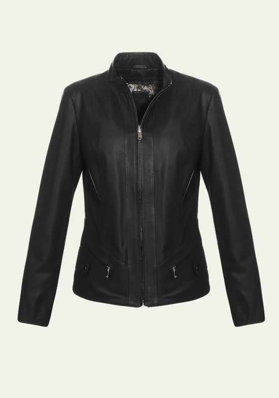 Moderne Damen Lederjacke aus Lammnappa Leder Schwarz