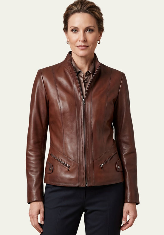 Damen Lederjacke aus Lammnappa – Dunkelbraun