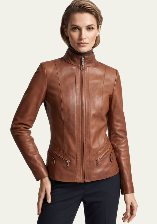 Damen Lederjacke aus Lammnappa – Rehbraun