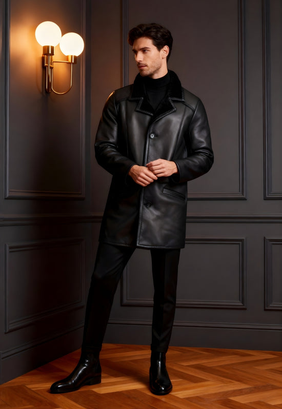 Herren Lammfellmantel Antonio Schwarz