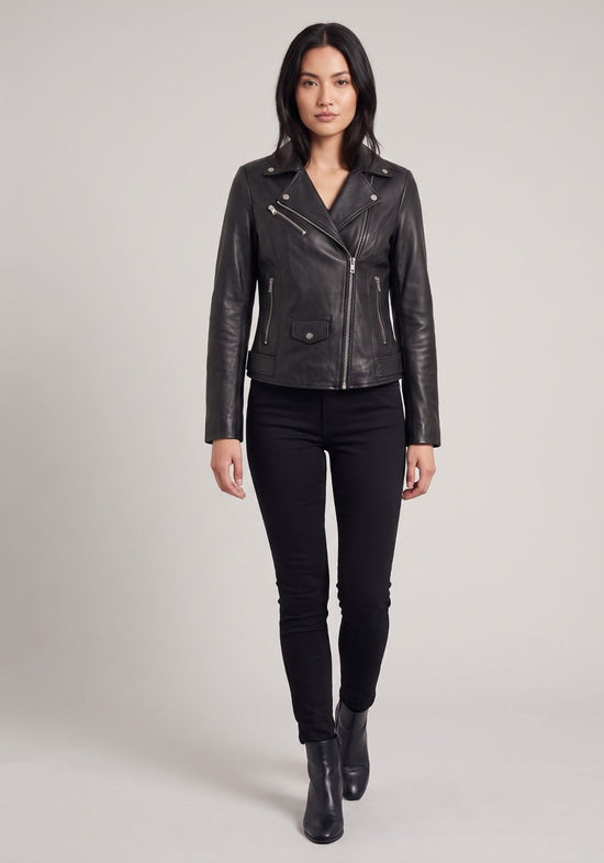 Damen Lederjacke aus Lammnappaleder im Biker-Stil