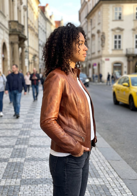 Damen Lederjacke aus Lammnappa – Rehbraun