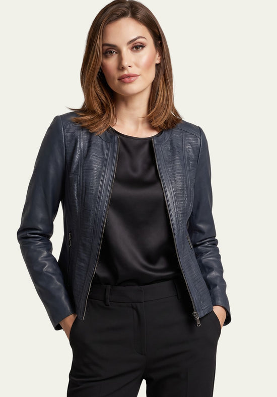 Damen Lederjacke aus Lammnappa – Sportlich mit Quersteifen