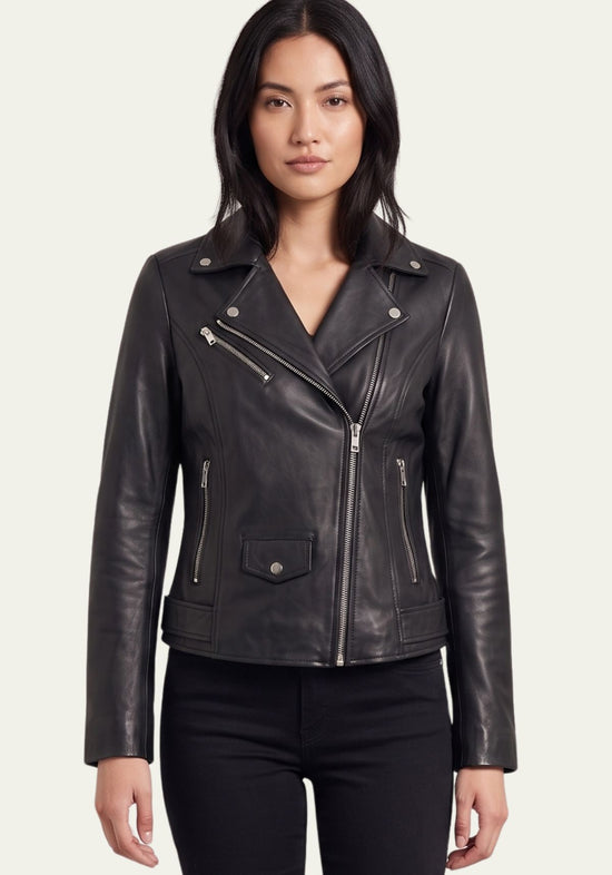 Damen Lederjacke aus Lammnappaleder im Biker-Stil