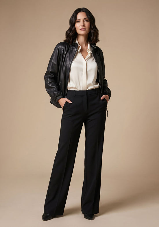 Damen Lederjacke aus Lammnappa – Oversize Schwarz mit Kordeln