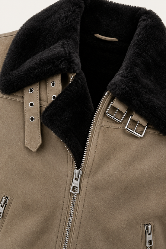 Lammfelljacke JAMES Camel – Premium Herren Bomberjacke aus Merino Lammfell