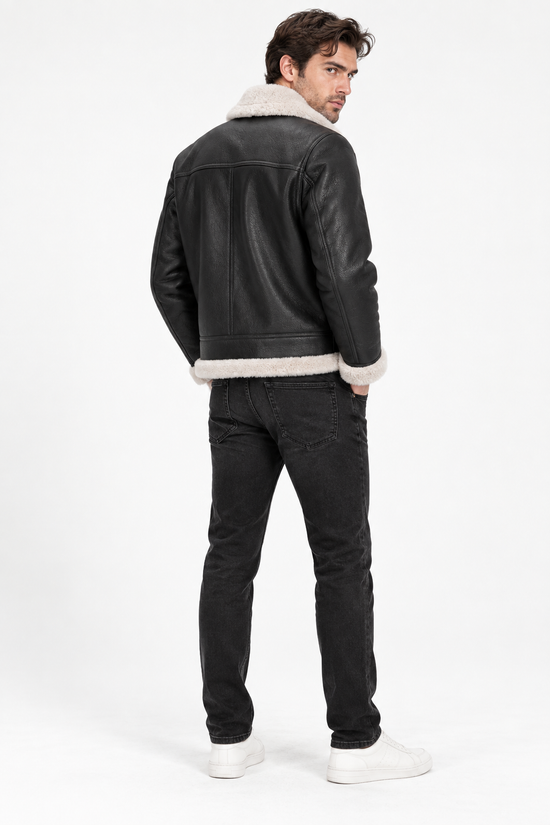 Premium men’s lambskin jacket JAMES Espresso / White