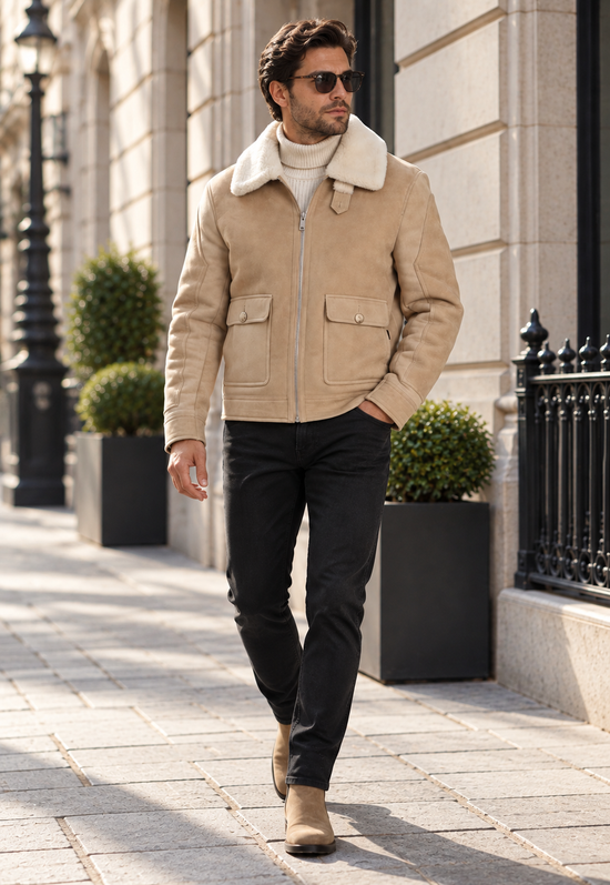 GREGOR Premium Men’s Lambskin Jacket in Beige