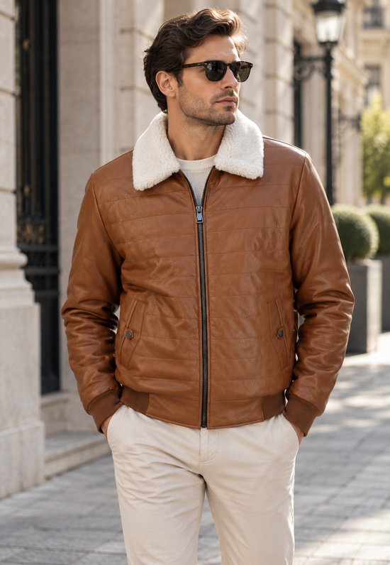 THORSTEN Premium Men’s Lambskin Jacket in Cognac