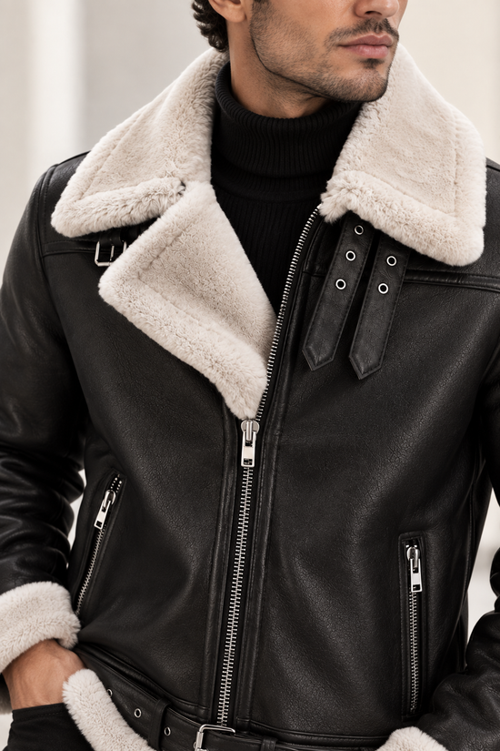Premium men’s lambskin jacket JAMES Espresso / White