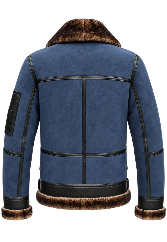 Men's Merino Lambskin Bomber Jacket  B16 in Blue
