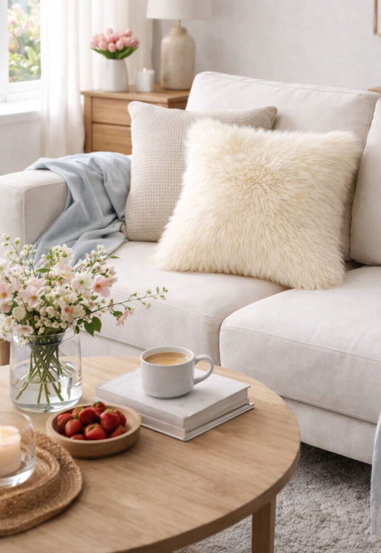 Lammfellkissen Merino Champagner mit Inlett