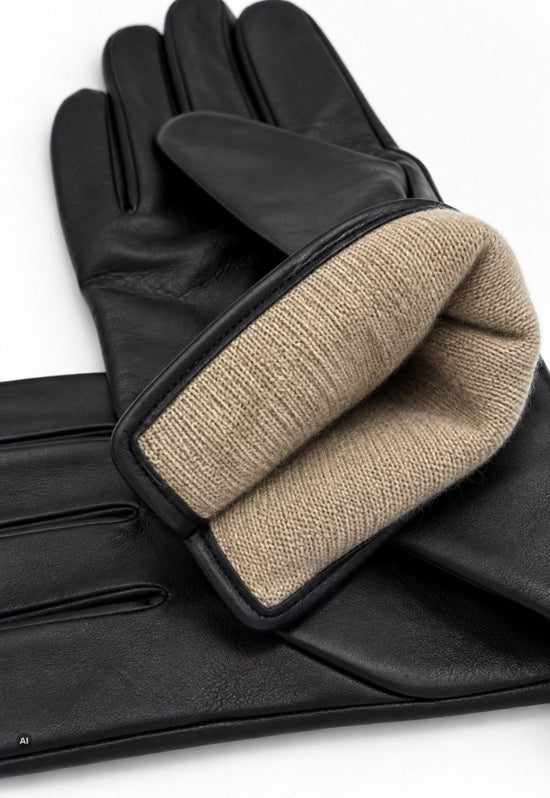 Men’s leather gloves C08, black, made from lamb nappa leather with a cashmere lining