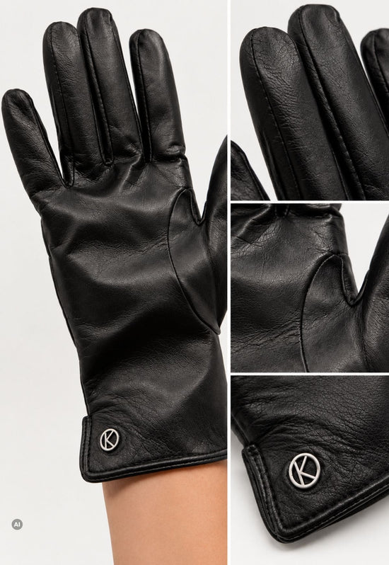 Men’s leather gloves C08, black, made from lamb nappa leather with a cashmere lining