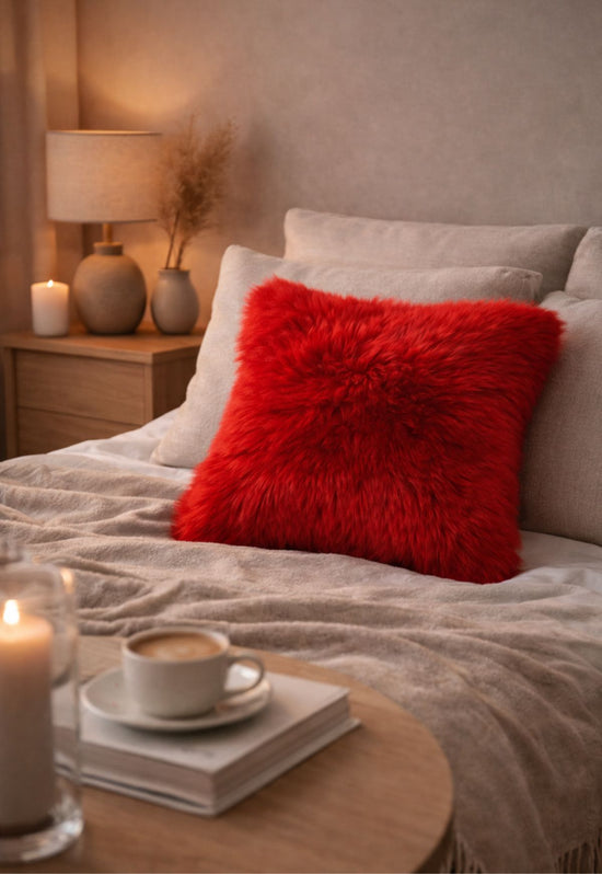 Lammfellkissen Merino Rot mit Inlett