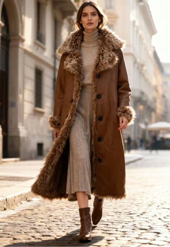 Curly reversible lambskin coat Noella in beige