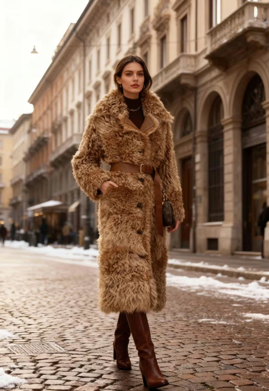 Curly reversible lambskin coat Noella in beige