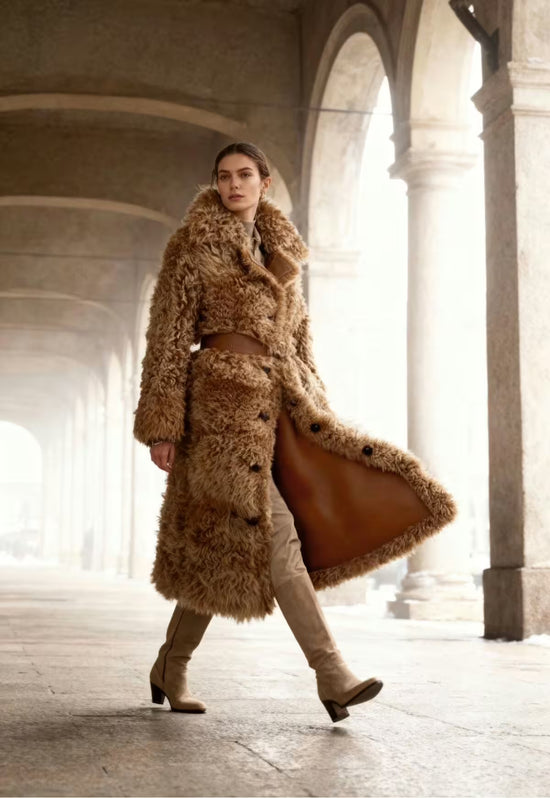 Curly reversible lambskin coat Noella in beige