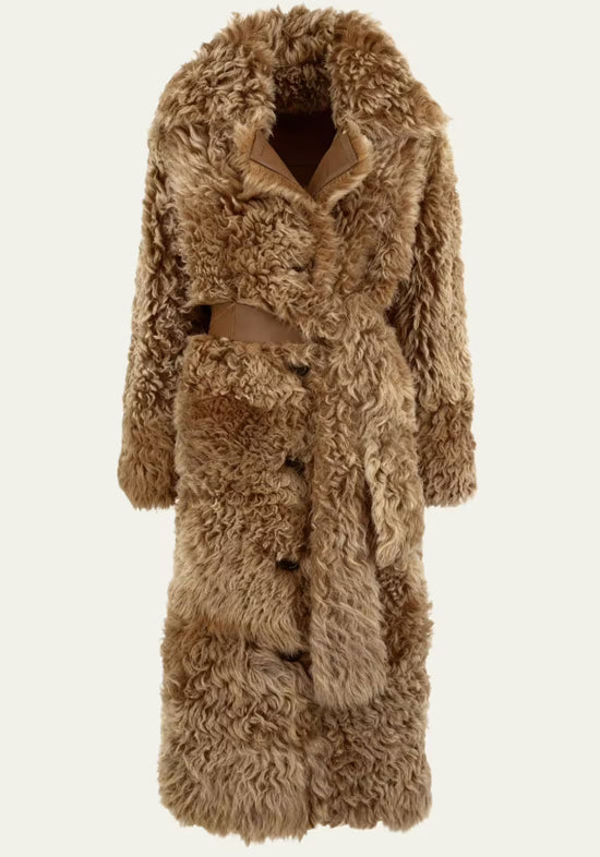 Curly reversible lambskin coat Noella in beige