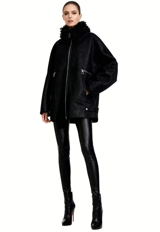 Kurtka shearling z owczej skóry ze stylowym kołnierzem Curly