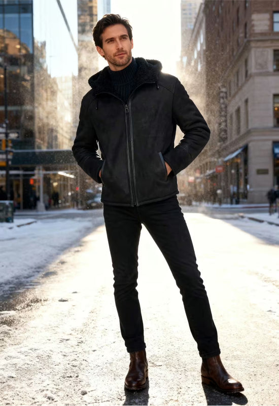 Jacke Levin Schwarz – Curly Lammfell im urban-lässigen Look