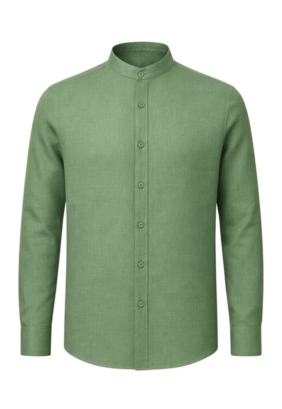 Herrenhemd aus 100% Leinen in Grün - Sommerhemd mit Stehkragen