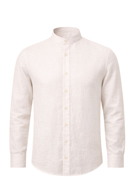 Herrenhemd aus 100% Leinen in Weiß - Sommerhemd mit Stehkragen