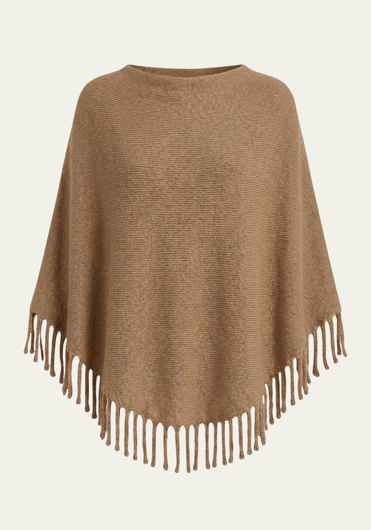 Women’s fringed poncho in a warm camel shade, one size
