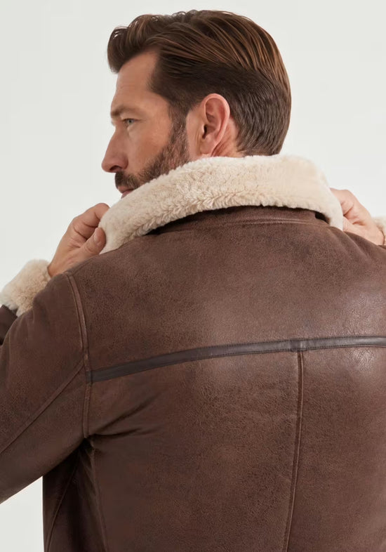 Lammfell Bomberjacke Aviator Mahagoni – Merino Shearling