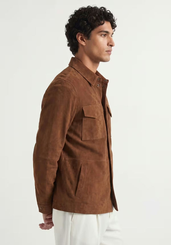 Herren Lederjacke aus Veloursleder – Zeitlos in Cognac