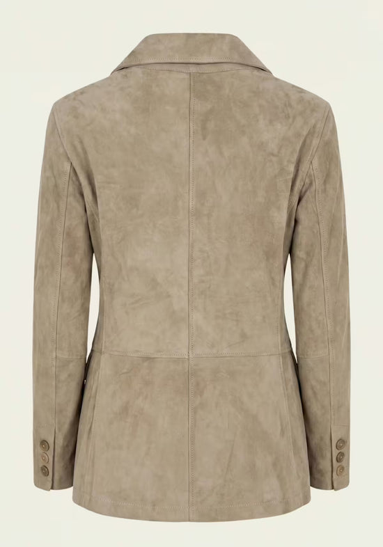 Eleganter Lederblazer Beige – Damen Sakko aus Lammveloursleder