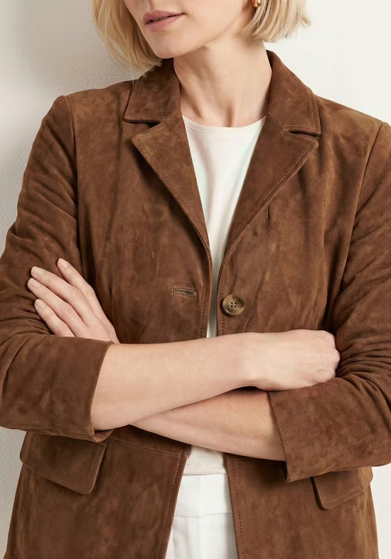 Eleganter Lederblazer Cognac – Damen Sakko aus Lammveloursleder