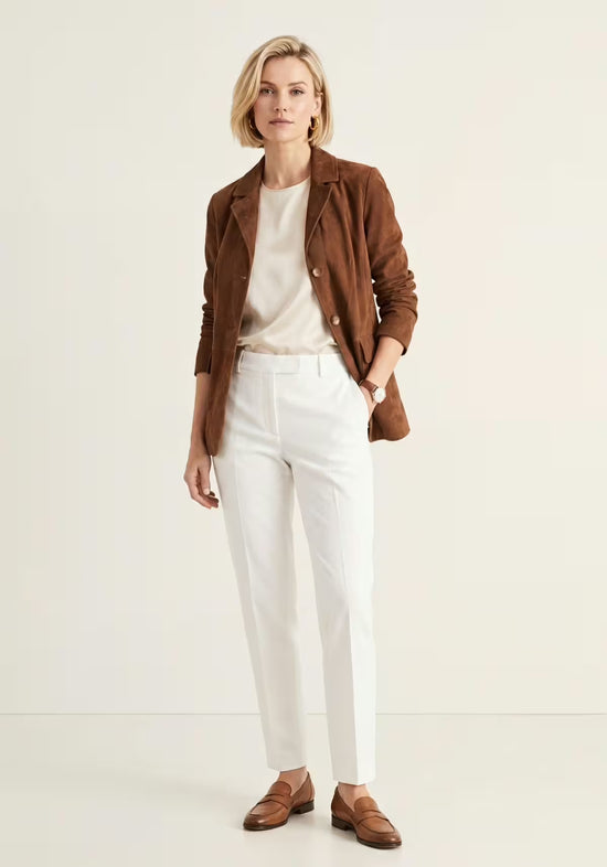 Eleganter Lederblazer Cognac – Damen Sakko aus Lammveloursleder