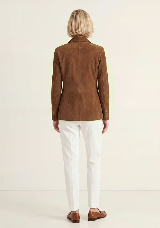 Eleganter Lederblazer Cognac – Damen Sakko aus Lammveloursleder