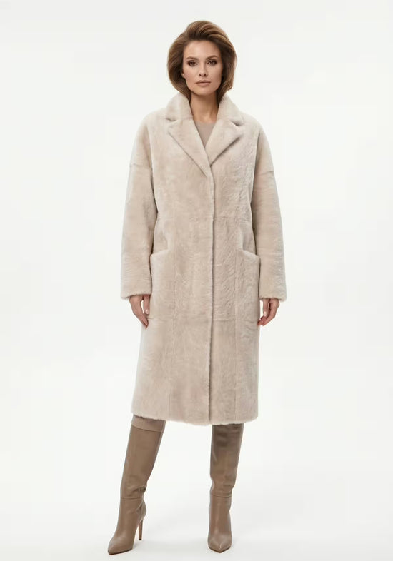 Exklusiver Shearling Lammfellmantel Cream – Zeitlose Luxus-Eleganz für Damen