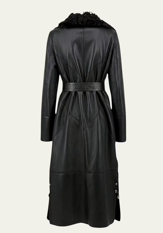 Exklusiver Shearling Wendemantel Schwarz – Abnehmbarer Curly-Fellkragen