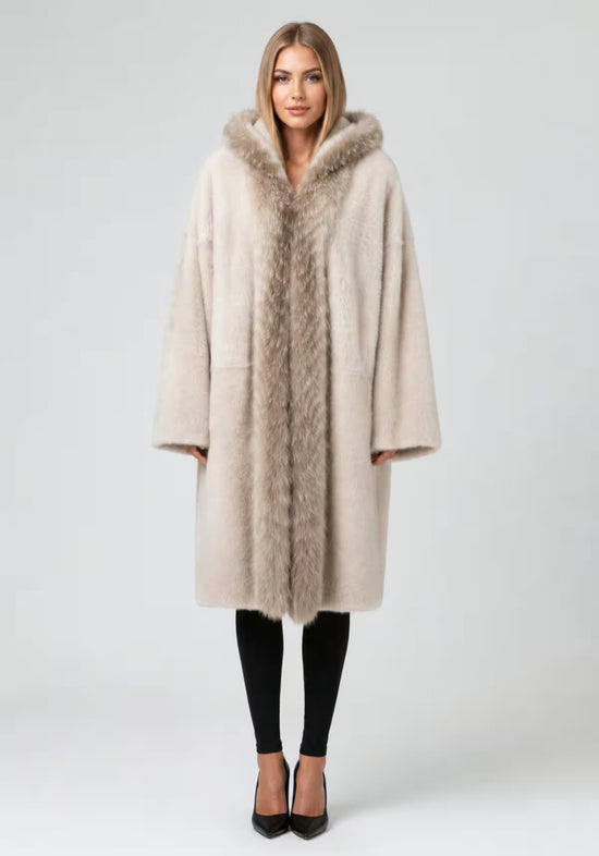Exklusiver Shearling Lammfellmantel Creme Modell 1067