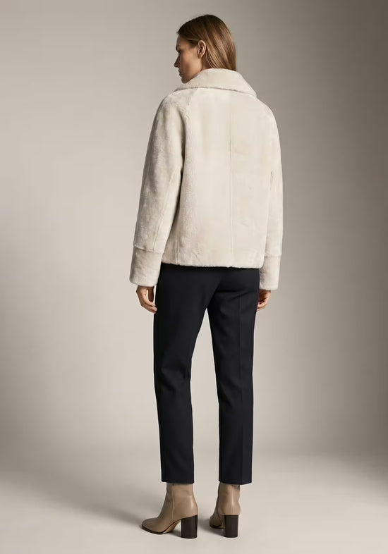 Shearling Lammfelljacke Creme-Beige – Doppelreihige Kurzjacke