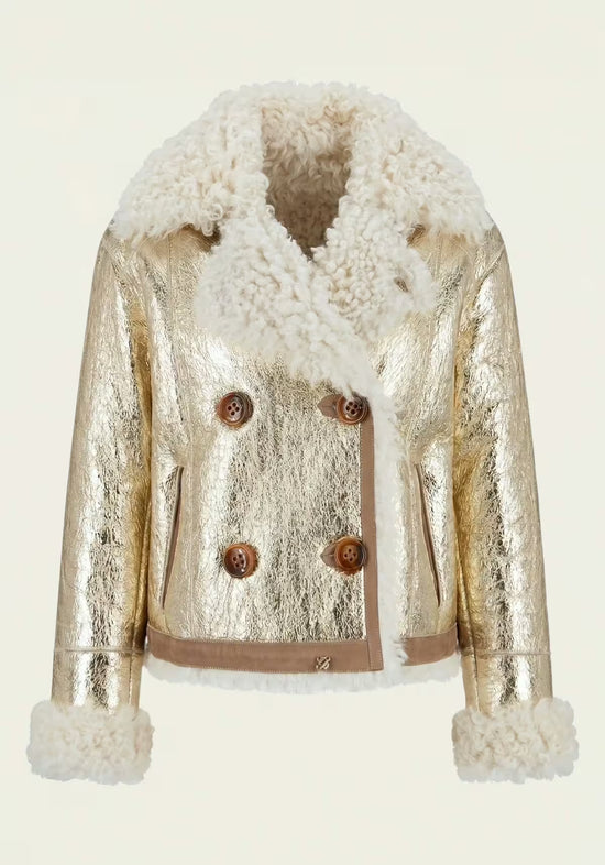 Curly Lammfell-Wendejacke Creme-Gold – Modell 4000