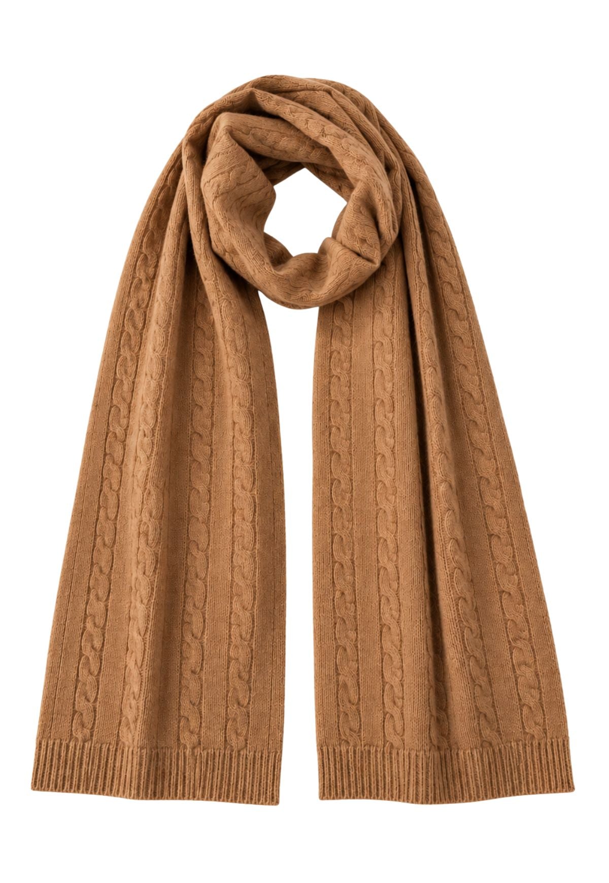 Knitted scarf made from merino wool and camel-coloured cashmere