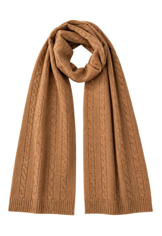 Knitted scarf made from merino wool and camel-coloured cashmere